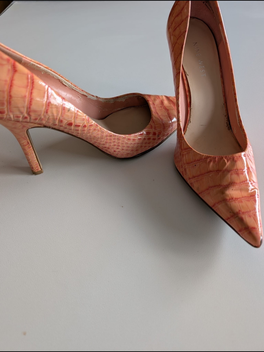 Nine West Coral Croc-Embossed Pointed Toe Pumps